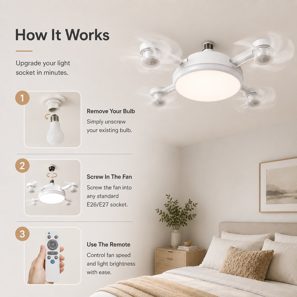 Simple Screw in Remote Control Ceiling Fan With LED Fan